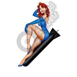 Red Head Blue Dress Nose Art Self adhesive Decal