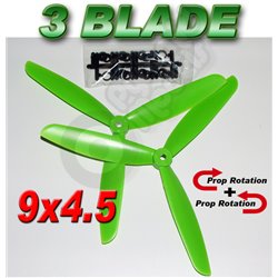3 Blade Propeller 9x4.5 GREEN - 1 Pair  1 x normal & 1 x Counter Rotate