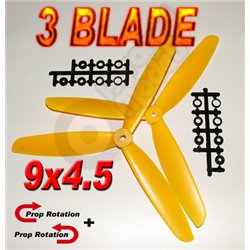 3 Blade Propeller 9x4.5 YELLOW - 1 Pair  1 x normal & 1 x Counter Rotate