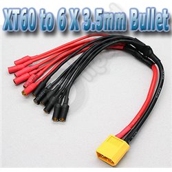 XT60 to 6 X 3.5mm Bullet MultiCopter ESC Power Breakout Cable